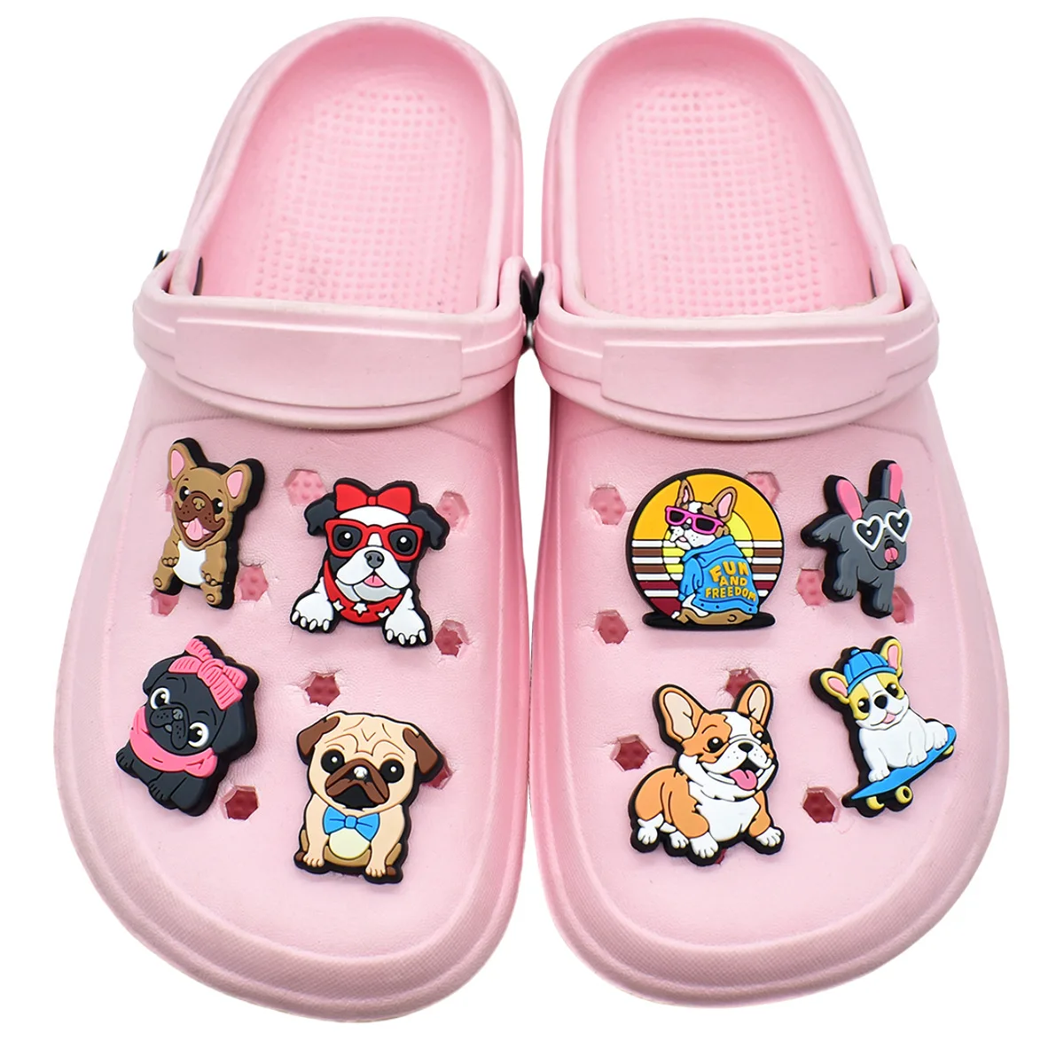 2/14pcs lot lovely dog shoe buckle charms accessories decorations for sandals bag sneaker clog wristbands bracelets kids gift