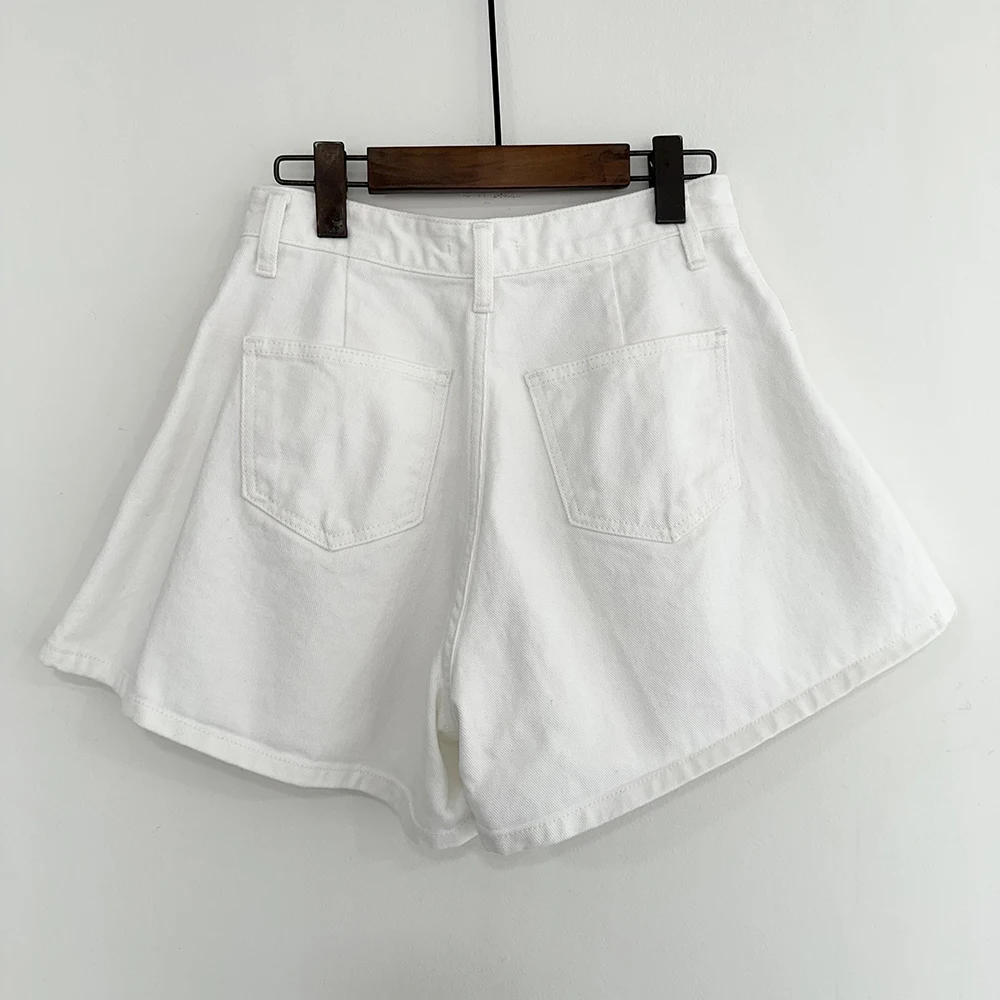 REALEFT Summer Washed High Waist Women's A-line Denim Shorts Pocket White 2025 New Casual Loose Wide Leg Jeans Shorts Female