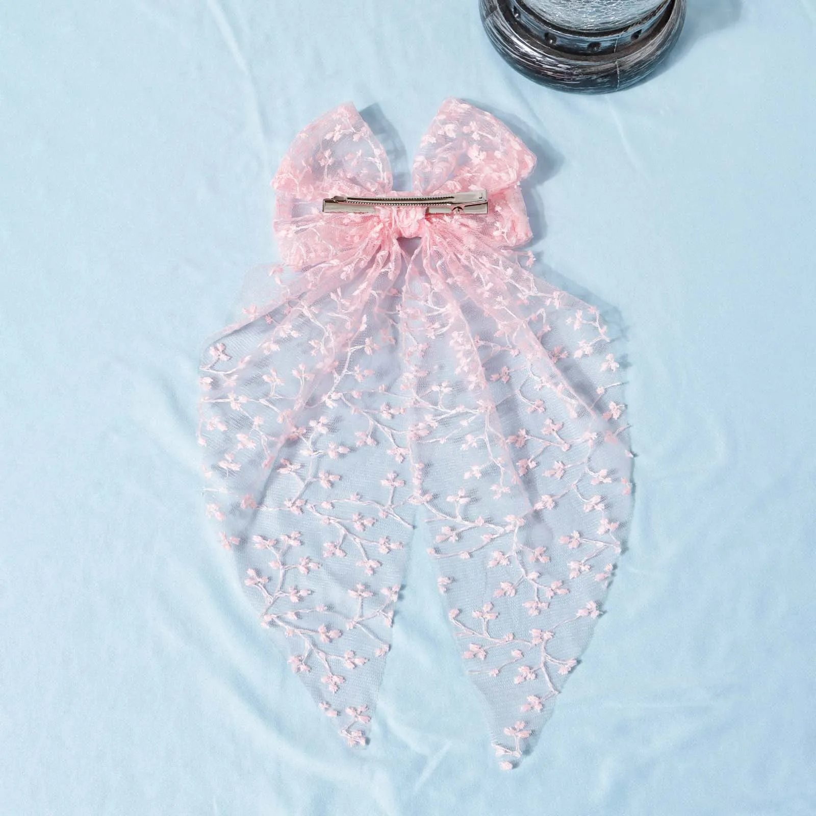 1pc Girls Wedding Decor Embroidery Lace Bow Long Tail Hair Accessory Kids Party Wear Hair Clip Teenage Fahion Ponytail Barrettes