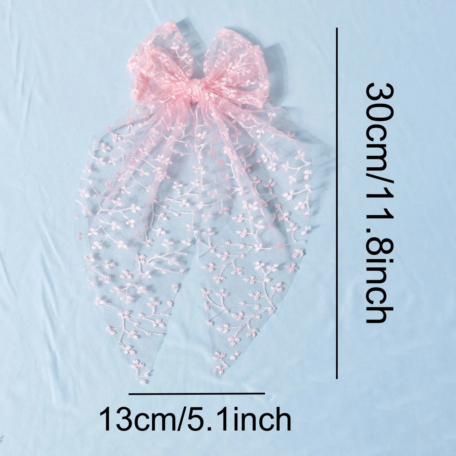 1pc Girls Wedding Decor Embroidery Lace Bow Long Tail Hair Accessory Kids Party Wear Hair Clip Teenage Fahion Ponytail Barrettes