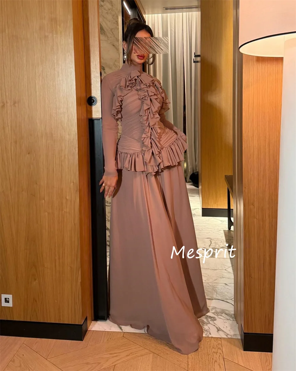Customized Chinese Style Chiffon Pleat Ruched A-line High Collar Long Dresses Bespoke Occasion Exquisite High Quality