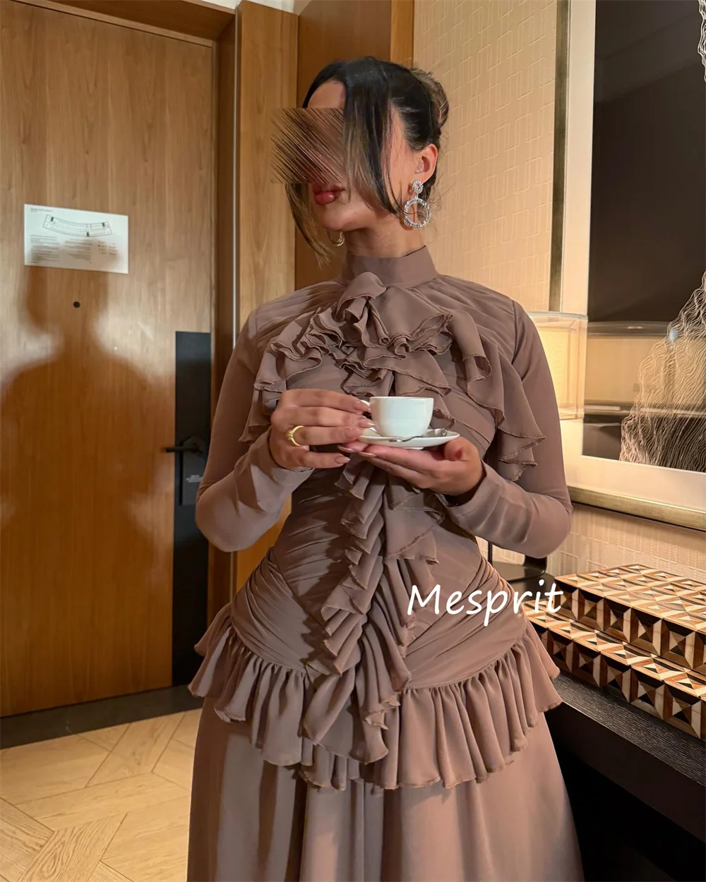Customized Chinese Style Chiffon Pleat Ruched A-line High Collar Long Dresses Bespoke Occasion Exquisite High Quality