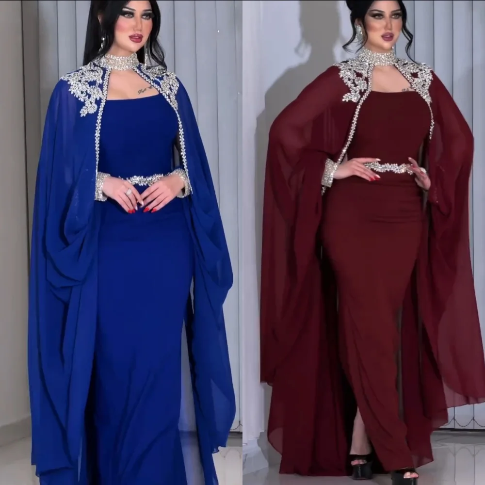 Customized Jersey Sequined Beading High Collar Sheath Midi Dresses Bespoke Occasion Exquisite Sparkle Formal Evening