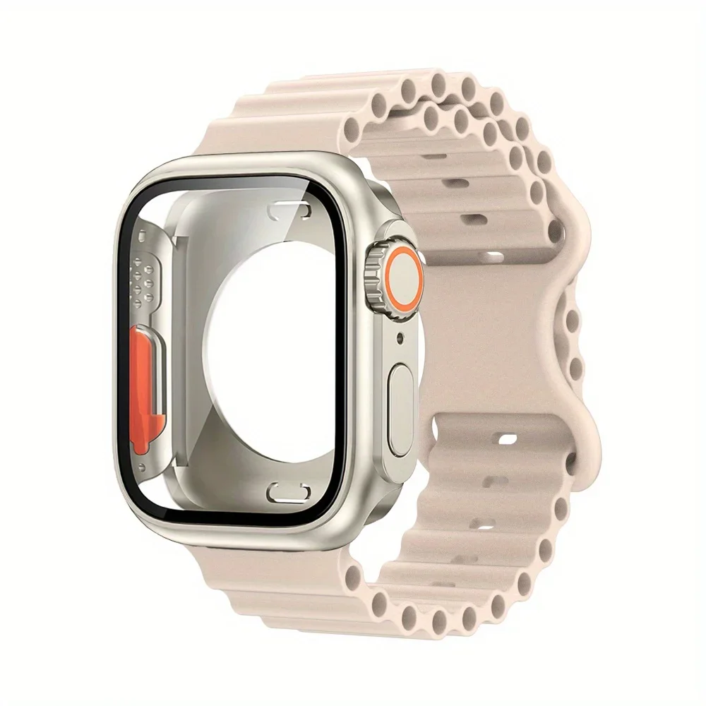 Glass Case+Strap for Apple Watch Band 40mm 41mm 44mm 45mm 42mm 46mm Screen Protectors Case for Apple IWatch Series 10 9 8 7 6 54