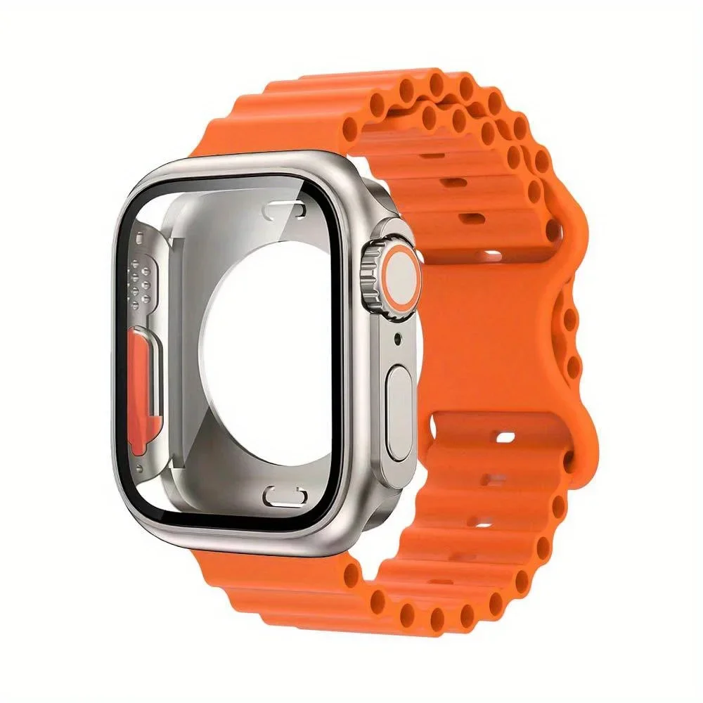 Glass Case+Strap for Apple Watch Band 40mm 41mm 44mm 45mm 42mm 46mm Screen Protectors Case for Apple IWatch Series 10 9 8 7 6 54