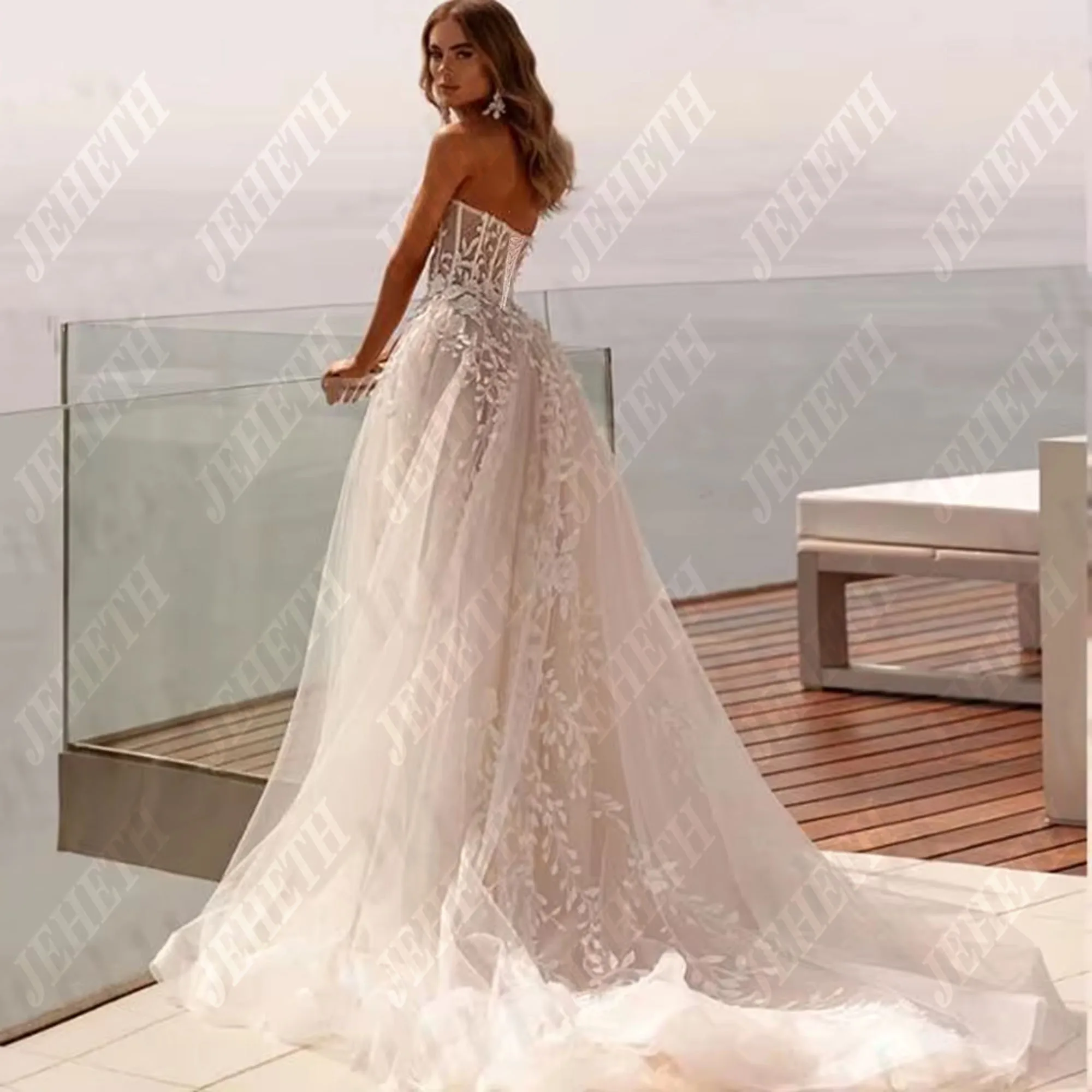 JEHETH Sexy Strapless Lace Wedding Dress Charming A-Line Sweetheart Tulle Trumpet Appliques Wedding Bride Gown Customized 2025 