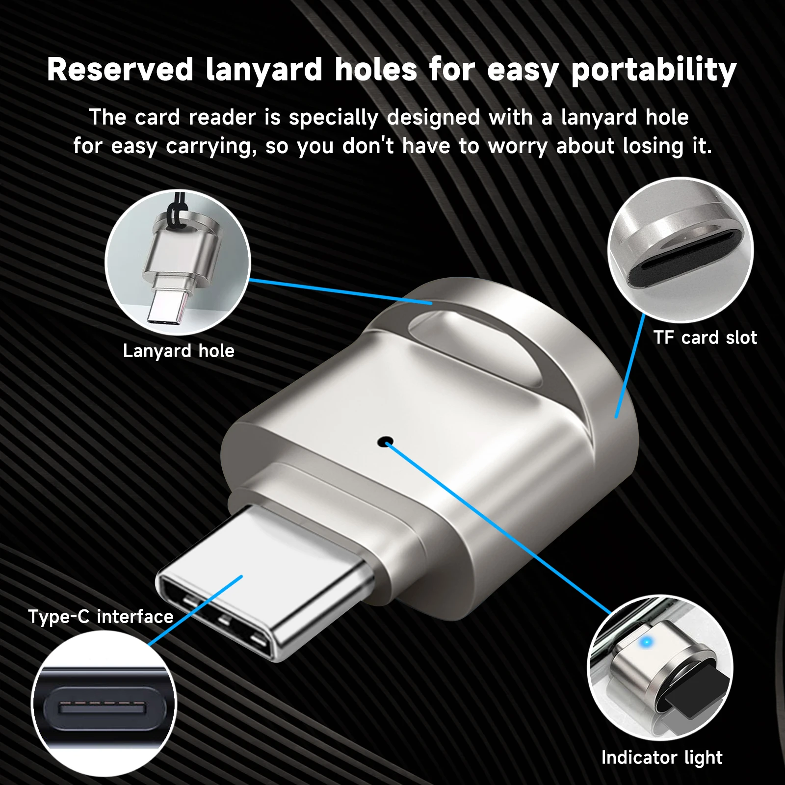 Type C OTG To TF Adapter Micro-SD Memory Card Reader Compatible with Laptops, Tablets, and Smartphones , with chain port