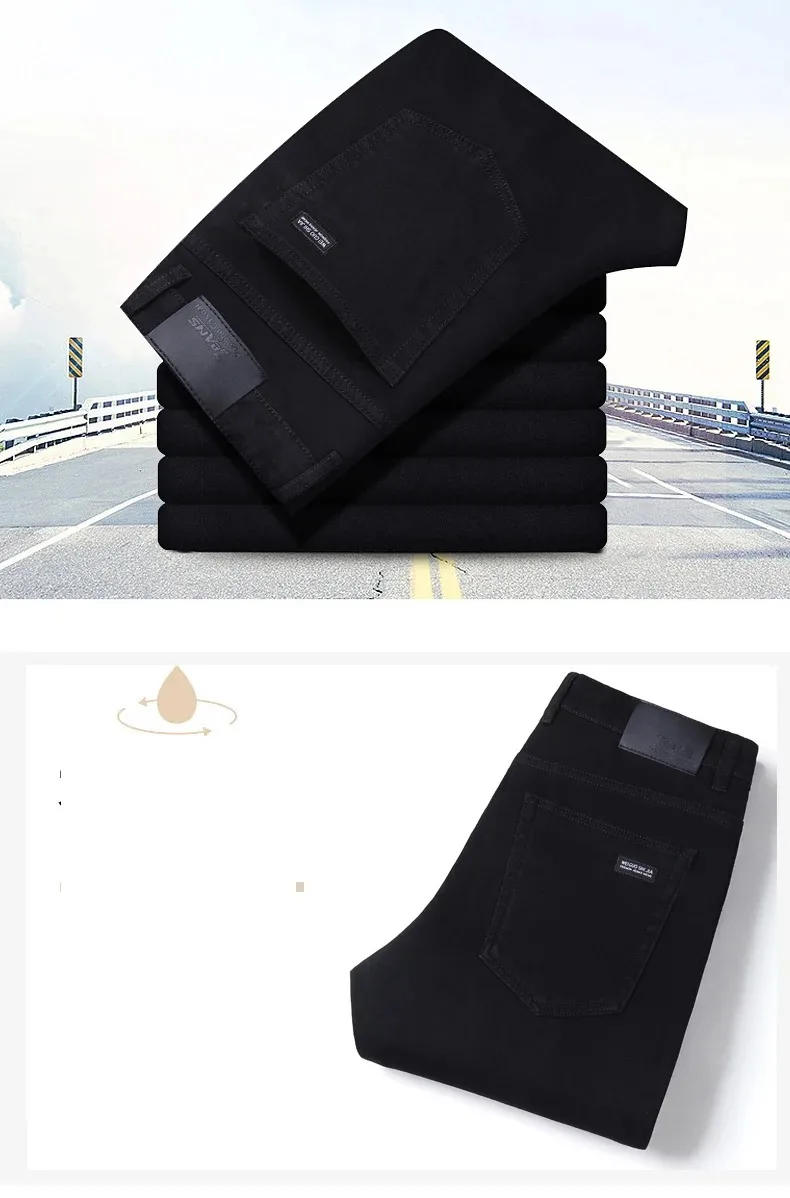 Spring Autumn Vintage Black Business Jeans Men Casual Straight Stretch Classic Work Denim Trousers Korean Comfortable Brand Pant