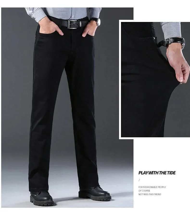 Spring Autumn Vintage Black Business Jeans Men Casual Straight Stretch Classic Work Denim Trousers Korean Comfortable Brand Pant
