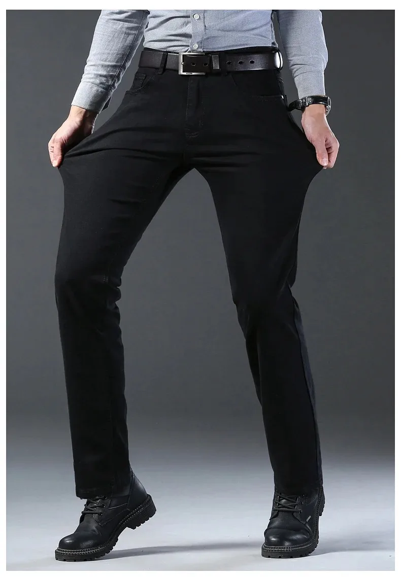 Spring Autumn Vintage Black Business Jeans Men Casual Straight Stretch Classic Work Denim Trousers Korean Comfortable Brand Pant