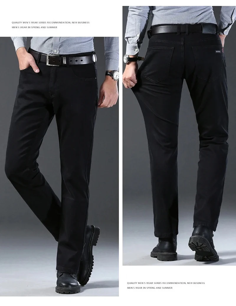 Spring Autumn Vintage Black Business Jeans Men Casual Straight Stretch Classic Work Denim Trousers Korean Comfortable Brand Pant