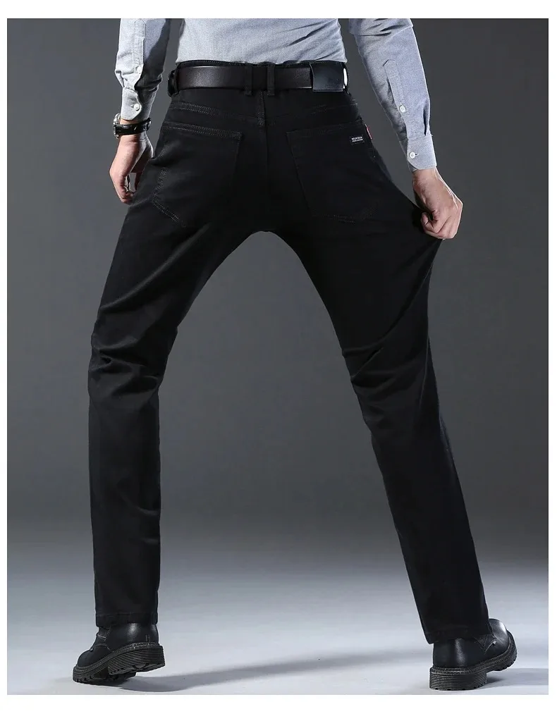 Spring Autumn Vintage Black Business Jeans Men Casual Straight Stretch Classic Work Denim Trousers Korean Comfortable Brand Pant