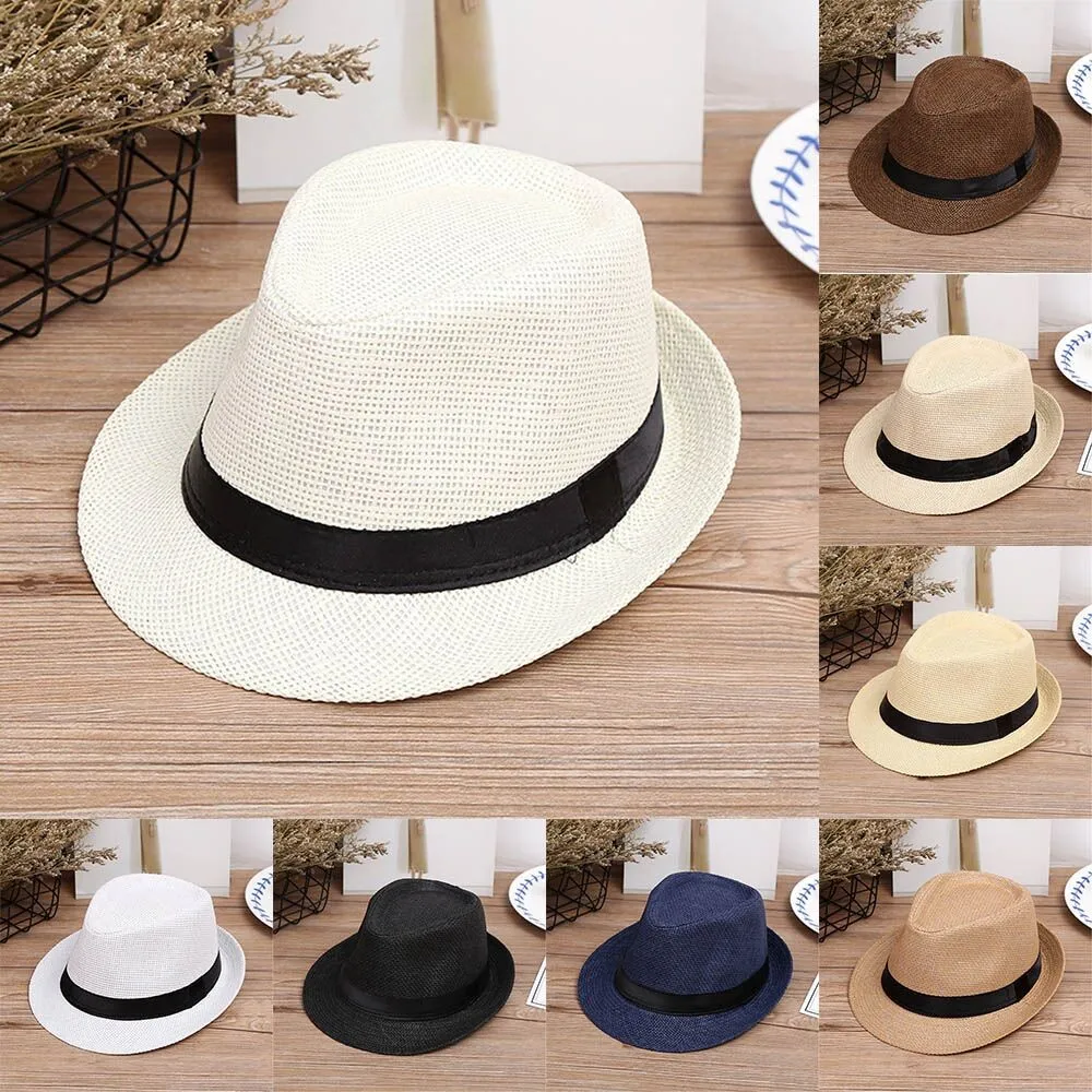 Children Kids Summer Beach Straw Hat Jazz Panama Breathable Hat Large Brim Outdoor Breathable Hats Girls Boy Sunhat