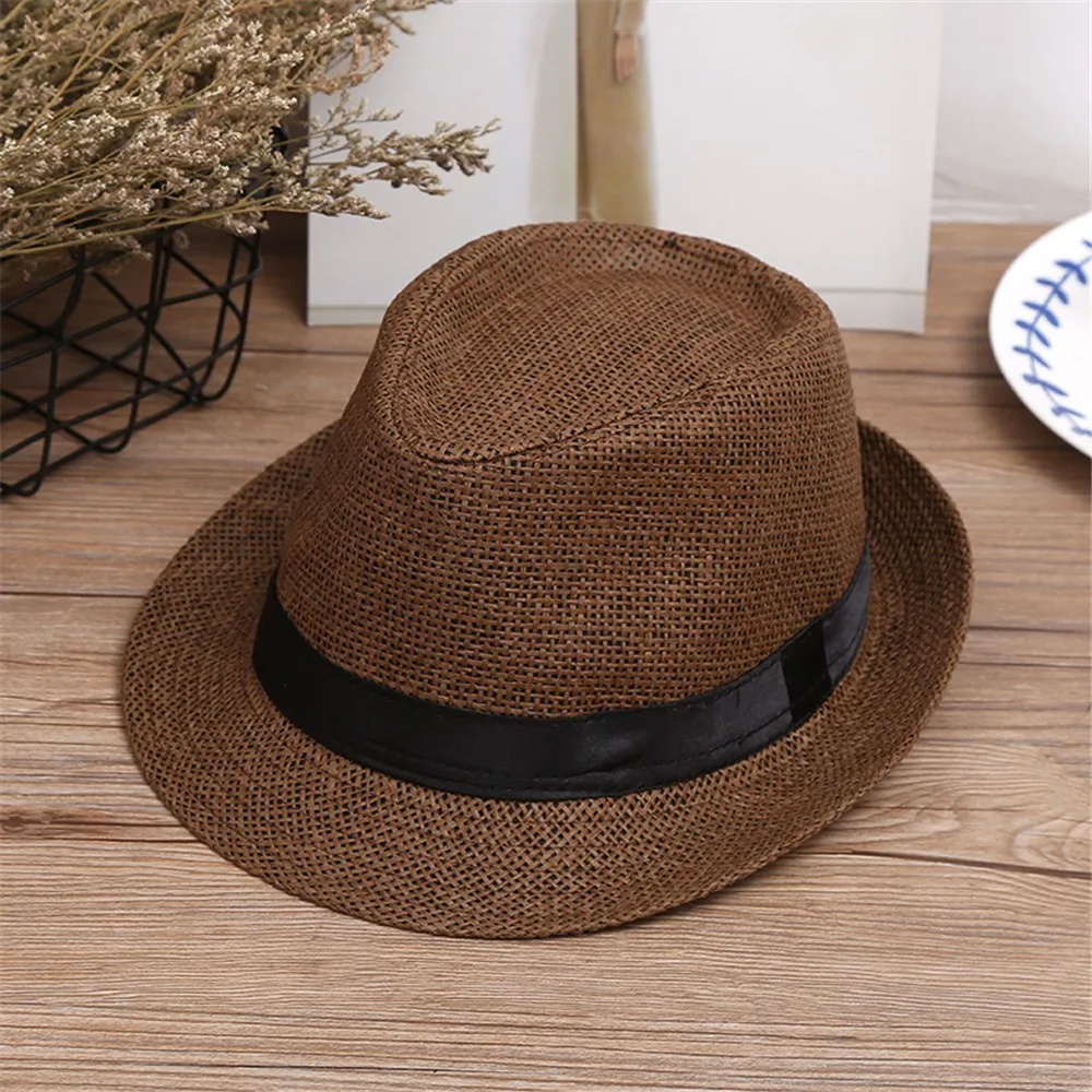 Children Kids Summer Beach Straw Hat Jazz Panama Breathable Hat Large Brim Outdoor Breathable Hats Girls Boy Sunhat