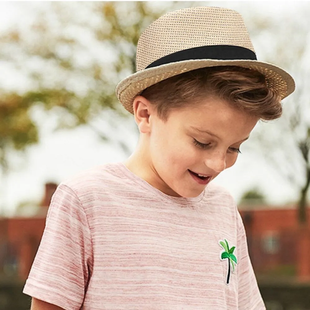 Children Kids Summer Beach Straw Hat Jazz Panama Breathable Hat Large Brim Outdoor Breathable Hats Girls Boy Sunhat