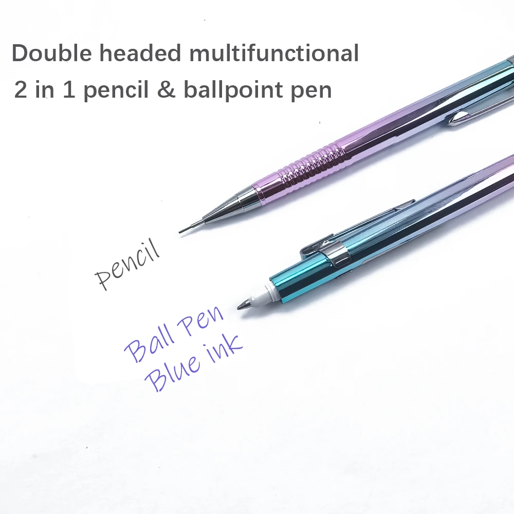 New Creative 2 In 1 Mechanical Pencil & Blue Ballpoint Pens Set, 0.3 0.5 0.7 0.9mm Automatic Pencil With Eraser Writing Supplies