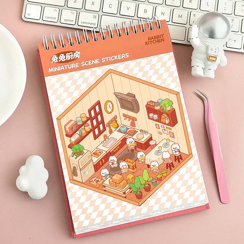 45Pcs Cartoon Landscape Sticker Book DIY 3DMiniature Scene Collection 1.0 Stickers Gift for Kid Child kawaii stationery stickers