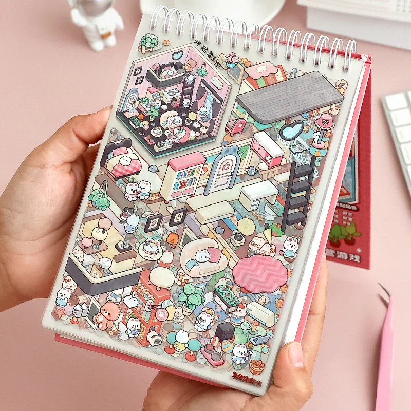 45Pcs Cartoon Landscape Sticker Book DIY 3DMiniature Scene Collection 1.0 Stickers Gift for Kid Child kawaii stationery stickers