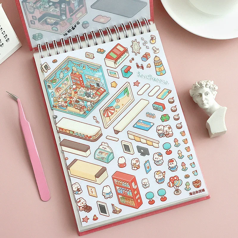45Pcs Cartoon Landscape Sticker Book DIY 3DMiniature Scene Collection 1.0 Stickers Gift for Kid Child kawaii stationery stickers