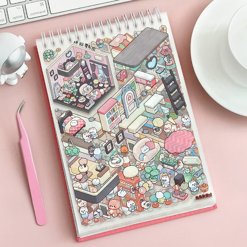 45Pcs Cartoon Landscape Sticker Book DIY 3DMiniature Scene Collection 1.0 Stickers Gift for Kid Child kawaii stationery stickers