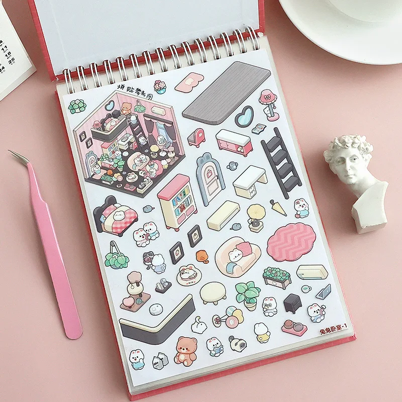 45Pcs Cartoon Landscape Sticker Book DIY 3DMiniature Scene Collection 1.0 Stickers Gift for Kid Child kawaii stationery stickers