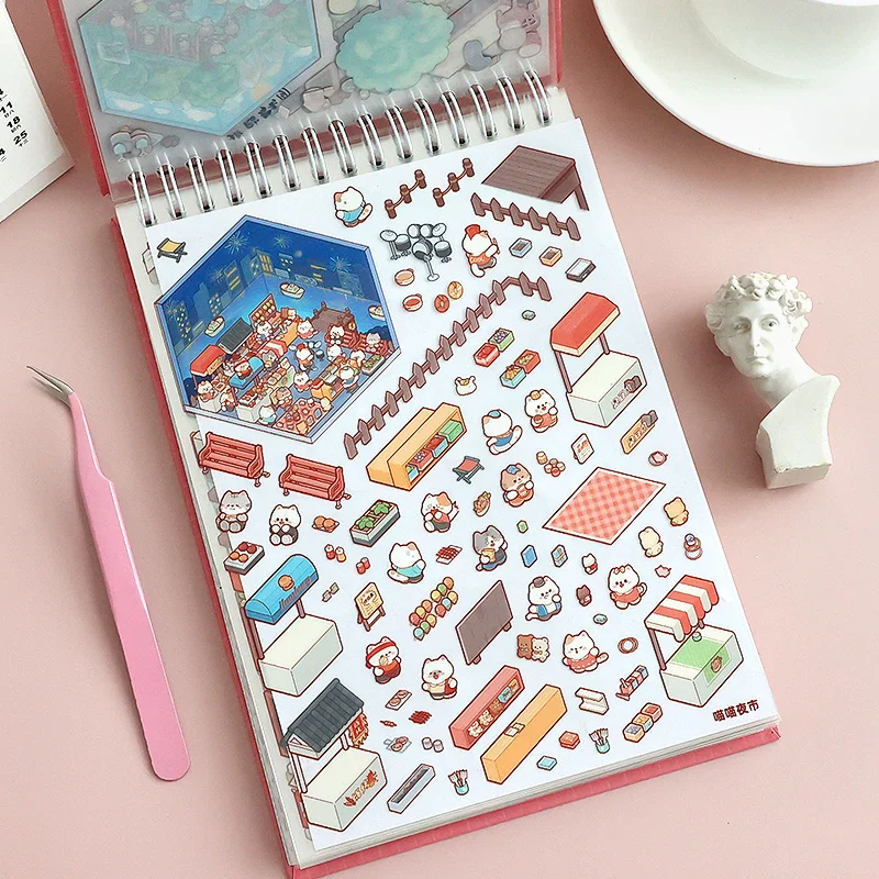 45Pcs Cartoon Landscape Sticker Book DIY 3DMiniature Scene Collection 1.0 Stickers Gift for Kid Child kawaii stationery stickers