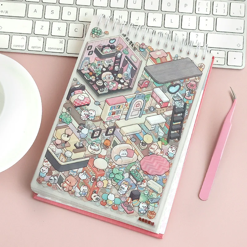 45Pcs Cartoon Landscape Sticker Book DIY 3DMiniature Scene Collection 1.0 Stickers Gift for Kid Child kawaii stationery stickers