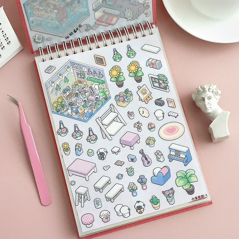 45Pcs Cartoon Landscape Sticker Book DIY 3DMiniature Scene Collection 1.0 Stickers Gift for Kid Child kawaii stationery stickers
