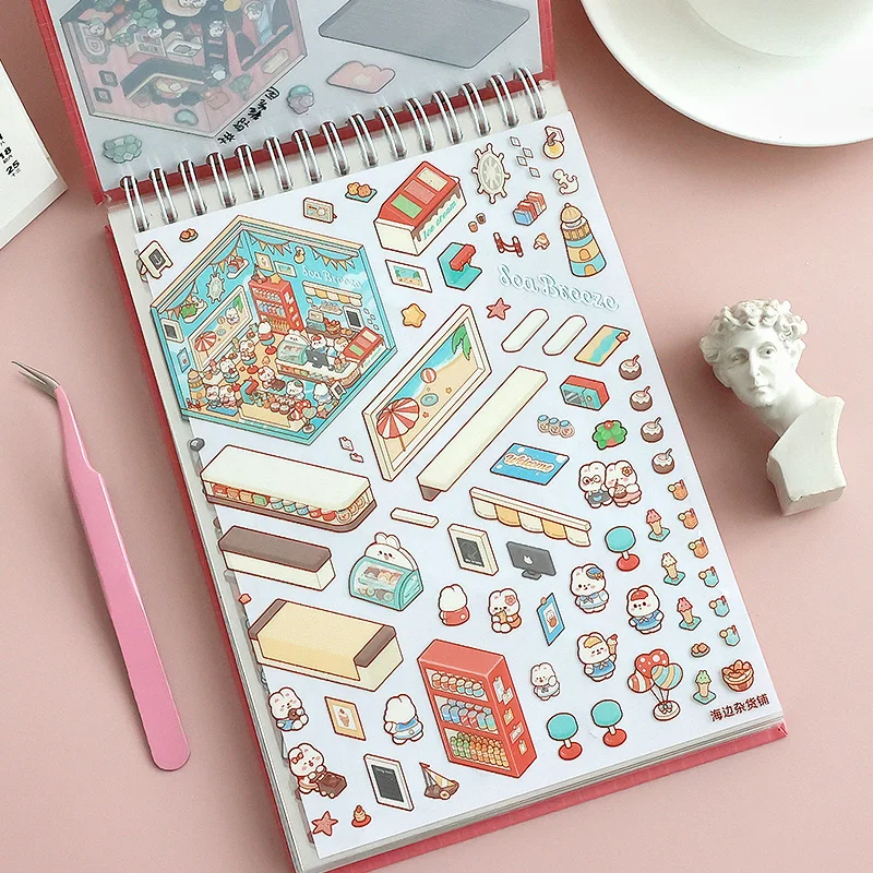 45Pcs Cartoon Landscape Sticker Book DIY 3DMiniature Scene Collection 1.0 Stickers Gift for Kid Child kawaii stationery stickers