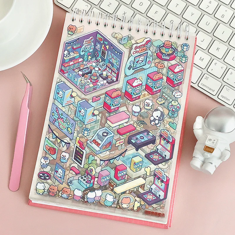 45Pcs Cartoon Landscape Sticker Book DIY 3DMiniature Scene Collection 1.0 Stickers Gift for Kid Child kawaii stationery stickers