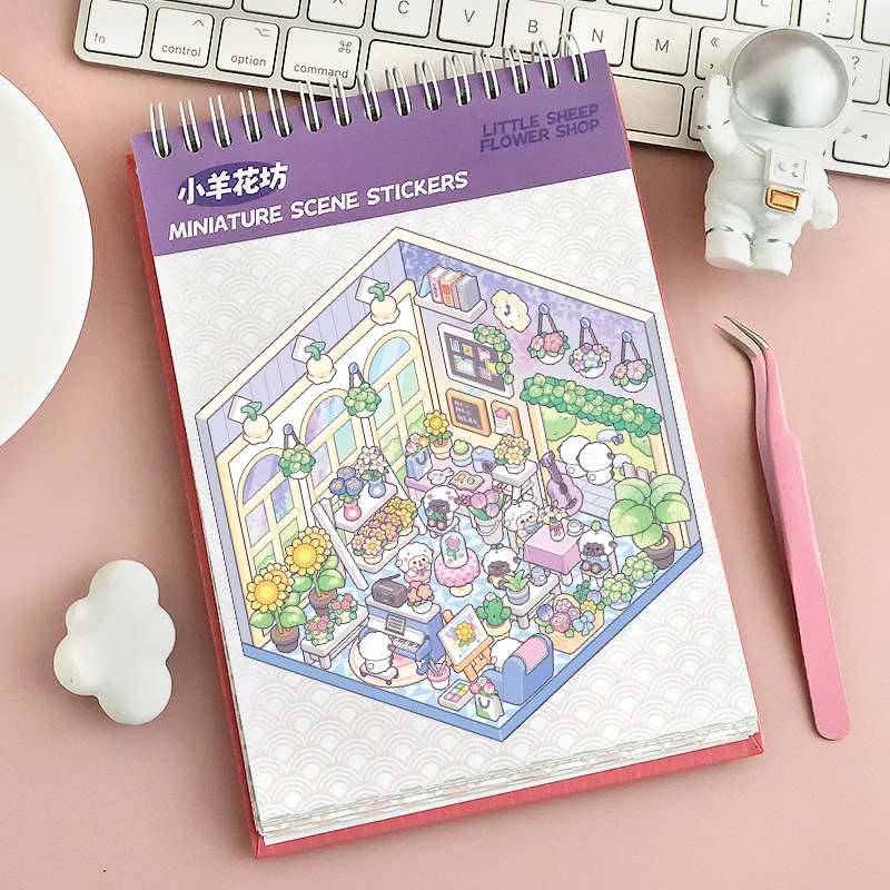 45Pcs Cartoon Landscape Sticker Book DIY 3DMiniature Scene Collection 1.0 Stickers Gift for Kid Child kawaii stationery stickers