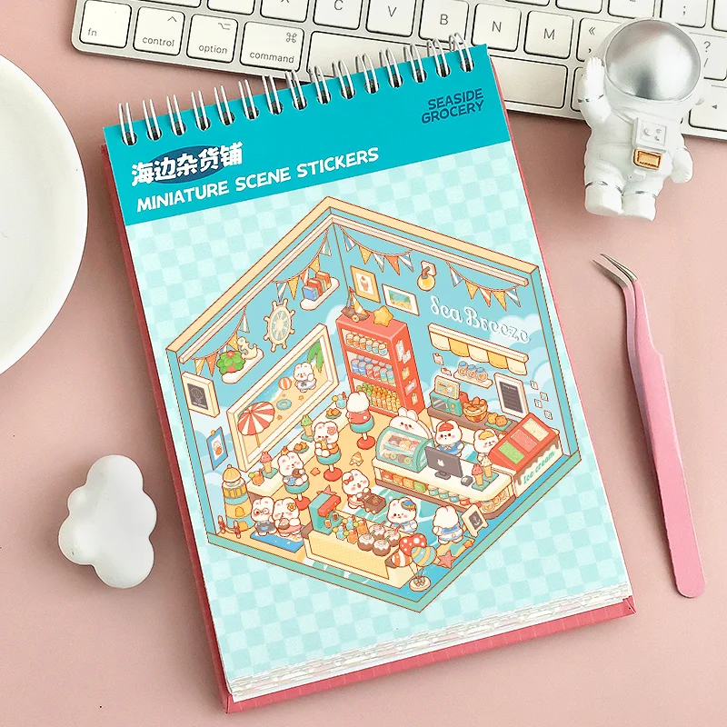 45Pcs Cartoon Landscape Sticker Book DIY 3DMiniature Scene Collection 1.0 Stickers Gift for Kid Child kawaii stationery stickers