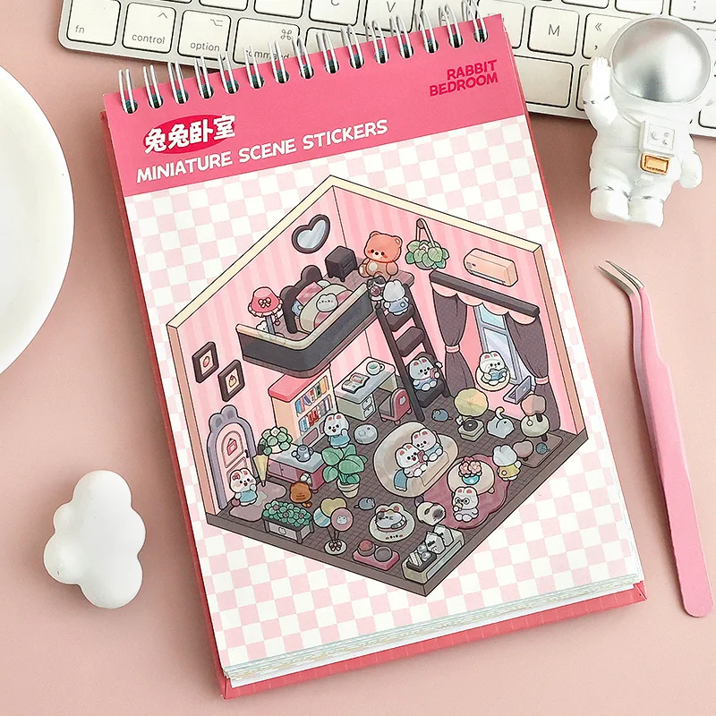 45Pcs Cartoon Landscape Sticker Book DIY 3DMiniature Scene Collection 1.0 Stickers Gift for Kid Child kawaii stationery stickers