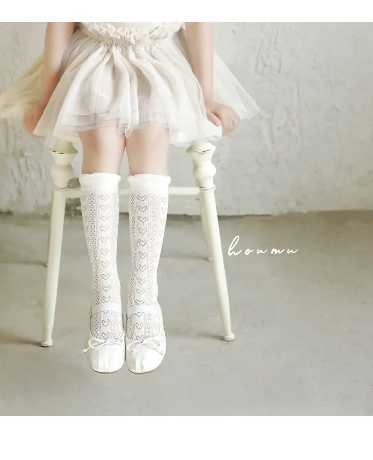Summer 3-12Y Kids Girls Mid-tube Socks Children Girl Knee High Thin Beige Lace Princess Socks Babys Girls Stockings Cotton Socks