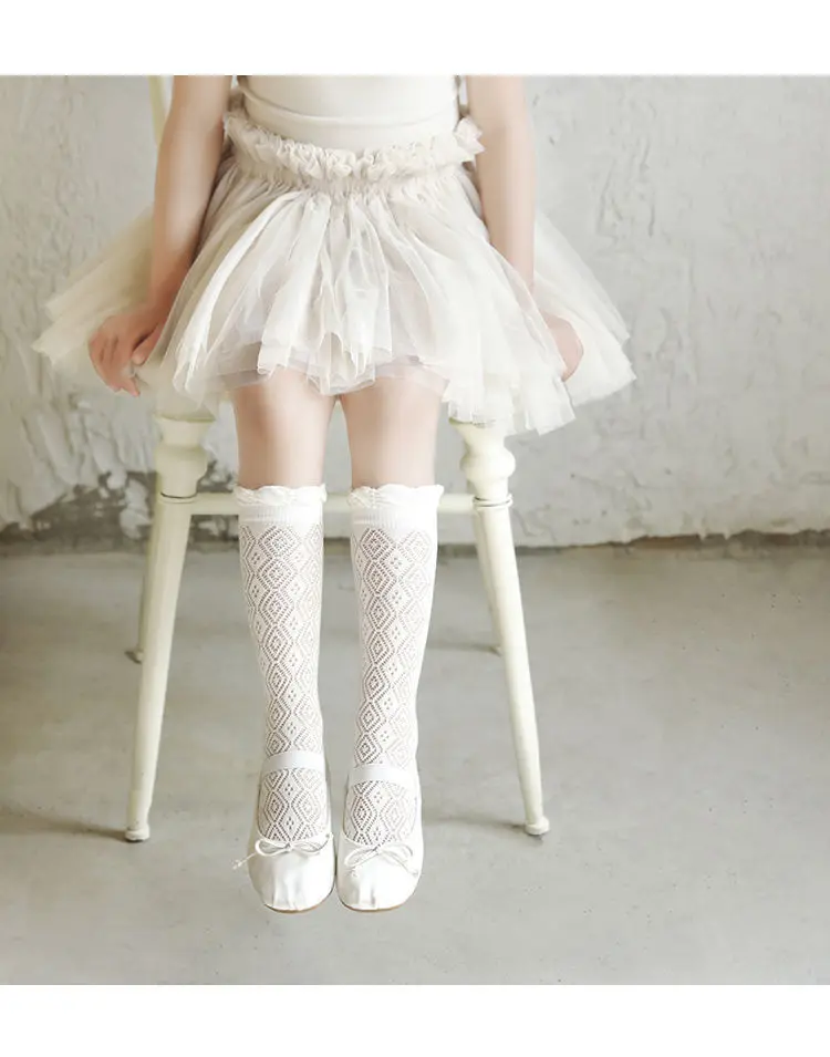 Summer 3-12Y Kids Girls Mid-tube Socks Children Girl Knee High Thin Beige Lace Princess Socks Babys Girls Stockings Cotton Socks