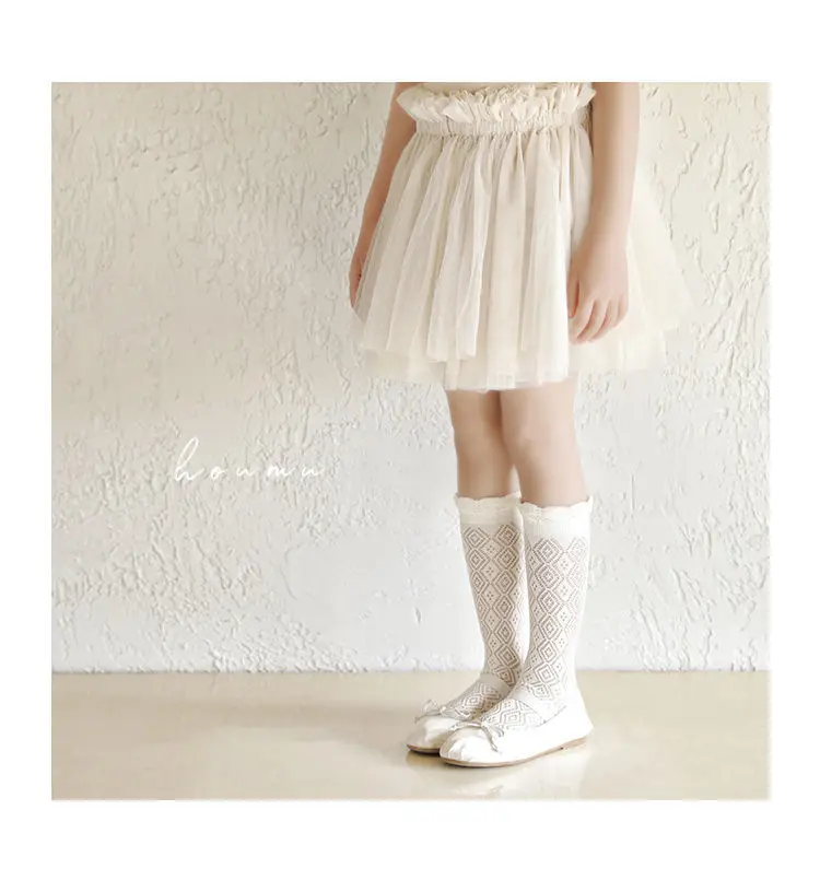 Summer 3-12Y Kids Girls Mid-tube Socks Children Girl Knee High Thin Beige Lace Princess Socks Babys Girls Stockings Cotton Socks
