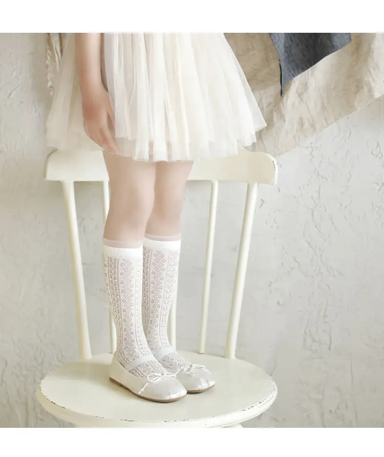 Summer 3-12Y Kids Girls Mid-tube Socks Children Girl Knee High Thin Beige Lace Princess Socks Babys Girls Stockings Cotton Socks