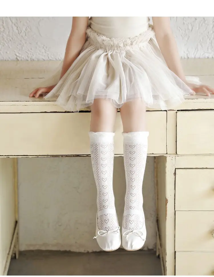 Summer 3-12Y Kids Girls Mid-tube Socks Children Girl Knee High Thin Beige Lace Princess Socks Babys Girls Stockings Cotton Socks