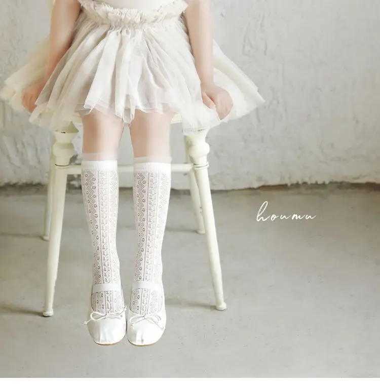 Summer 3-12Y Kids Girls Mid-tube Socks Children Girl Knee High Thin Beige Lace Princess Socks Babys Girls Stockings Cotton Socks