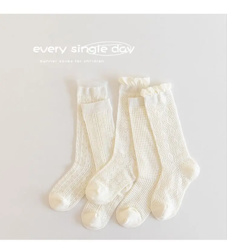 Summer 3-12Y Kids Girls Mid-tube Socks Children Girl Knee High Thin Beige Lace Princess Socks Babys Girls Stockings Cotton Socks