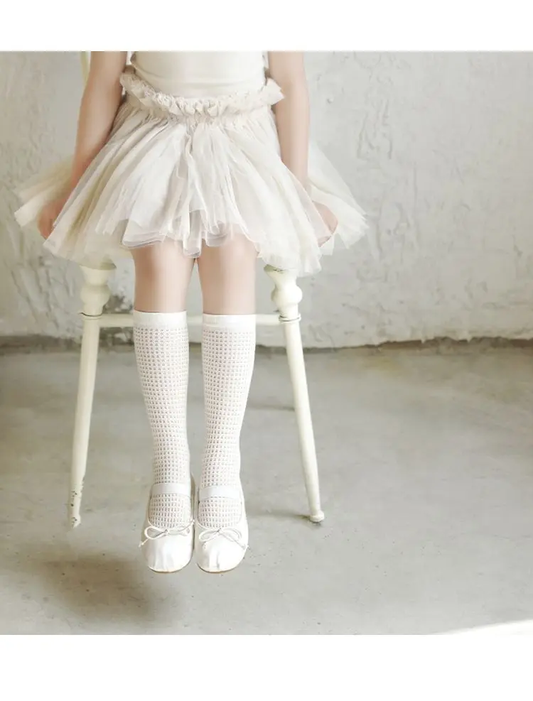 Summer 3-12Y Kids Girls Mid-tube Socks Children Girl Knee High Thin Beige Lace Princess Socks Babys Girls Stockings Cotton Socks