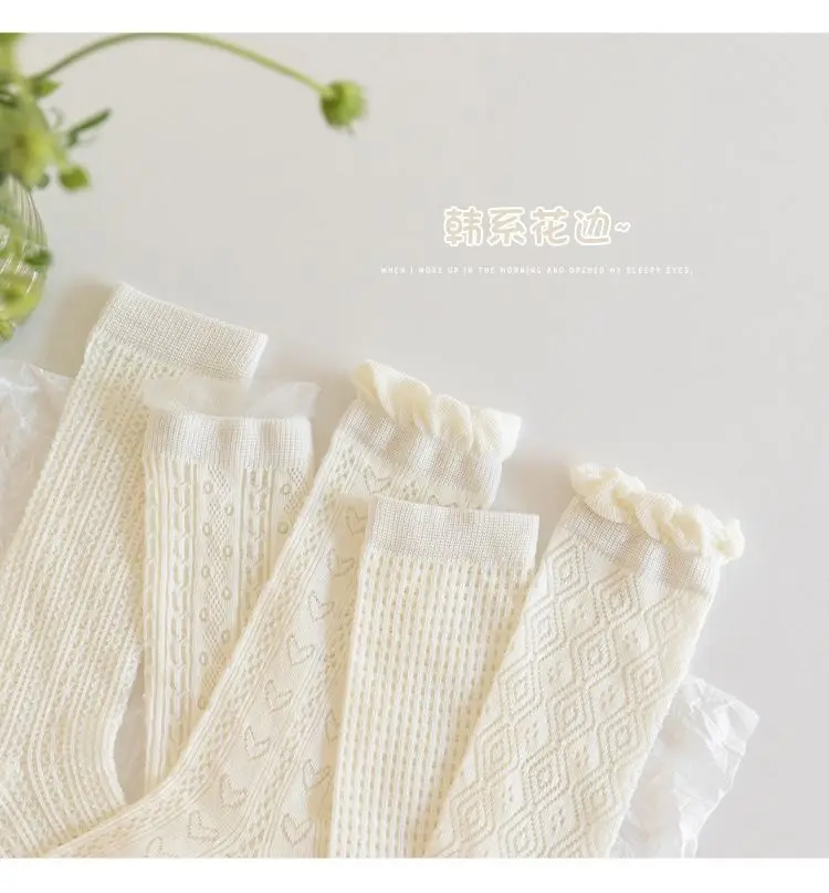 Summer 3-12Y Kids Girls Mid-tube Socks Children Girl Knee High Thin Beige Lace Princess Socks Babys Girls Stockings Cotton Socks