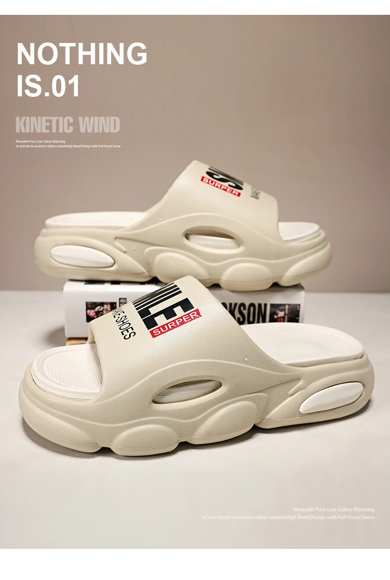 Men Thick Sole Summer Beach Slides Bathroom Anti Slip Slipper Soft Sandals Simplicity Ultra Light Letter Shoes Men Slippers