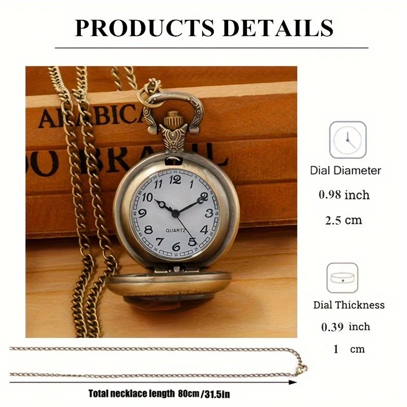 Exquisite Vintage Mermaid Pattern Pocket Watch Design with Necklace,Precise Quartz Movement Watch,Great Gift for Women and Girls