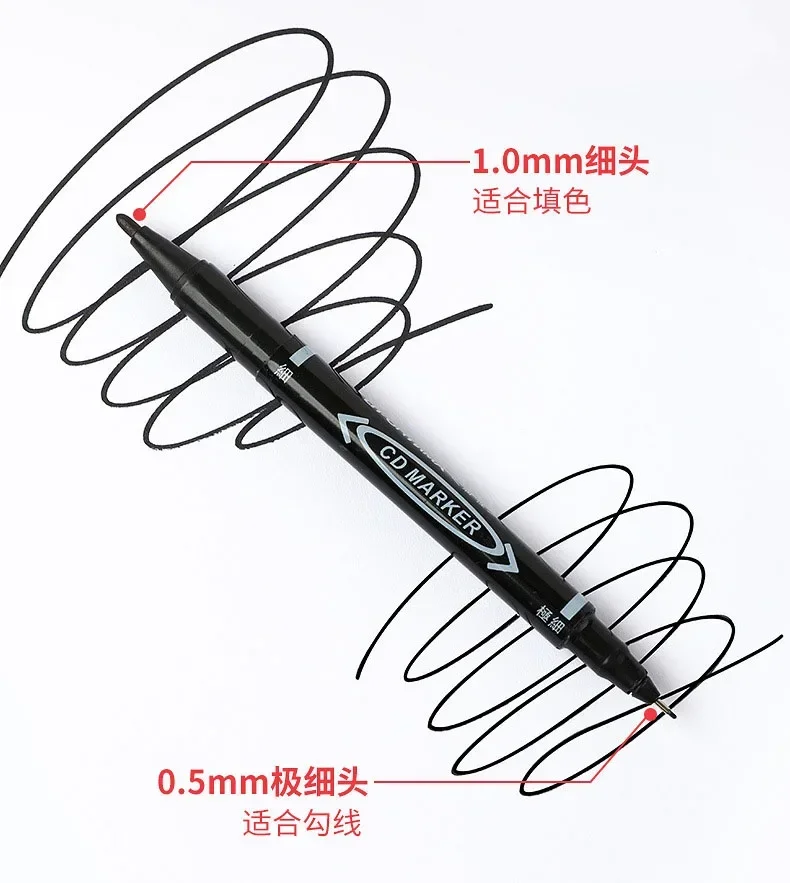 10Pcs Double Tip Permanent Markers Pens Waterproof Oily Fine Tip Black Painting Marker Graffiti Marking Pens School Supplies