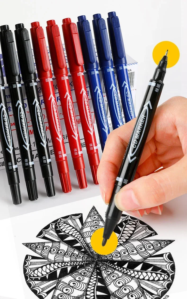 10Pcs Double Tip Permanent Markers Pens Waterproof Oily Fine Tip Black Painting Marker Graffiti Marking Pens School Supplies