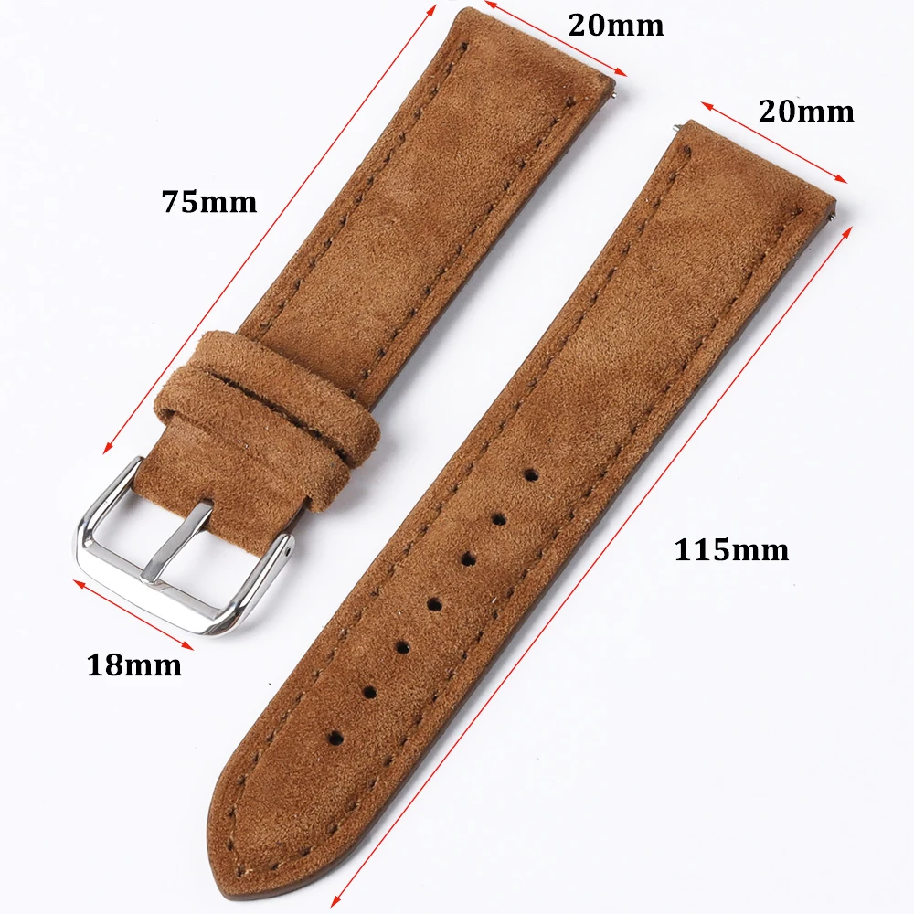 18mm 19mm 20mm 22mm Vintage Suede Cowhide Watch Strap Handmade Watch Band Gray Brown Green Quick Release Bracelet for Men Women