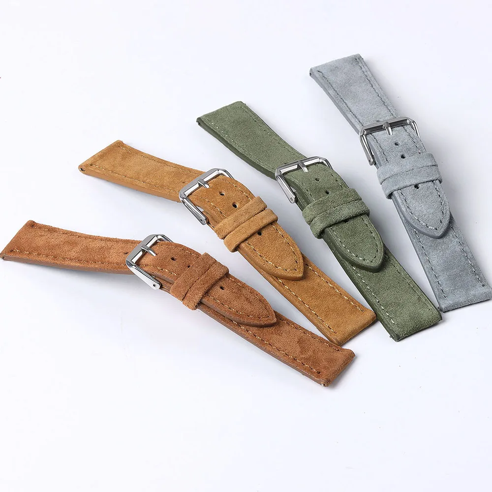 18mm 19mm 20mm 22mm Vintage Suede Cowhide Watch Strap Handmade Watch Band Gray Brown Green Quick Release Bracelet for Men Women