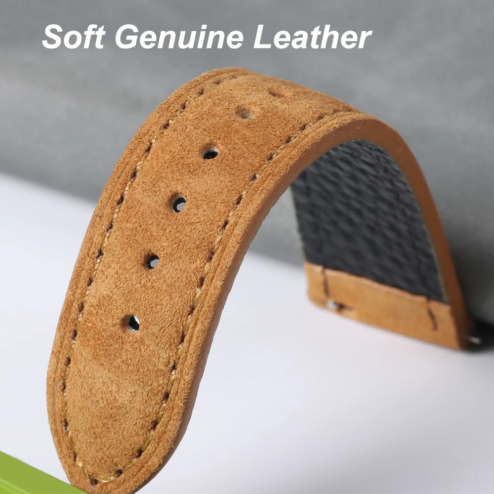 18mm 19mm 20mm 22mm Vintage Suede Cowhide Watch Strap Handmade Watch Band Gray Brown Green Quick Release Bracelet for Men Women
