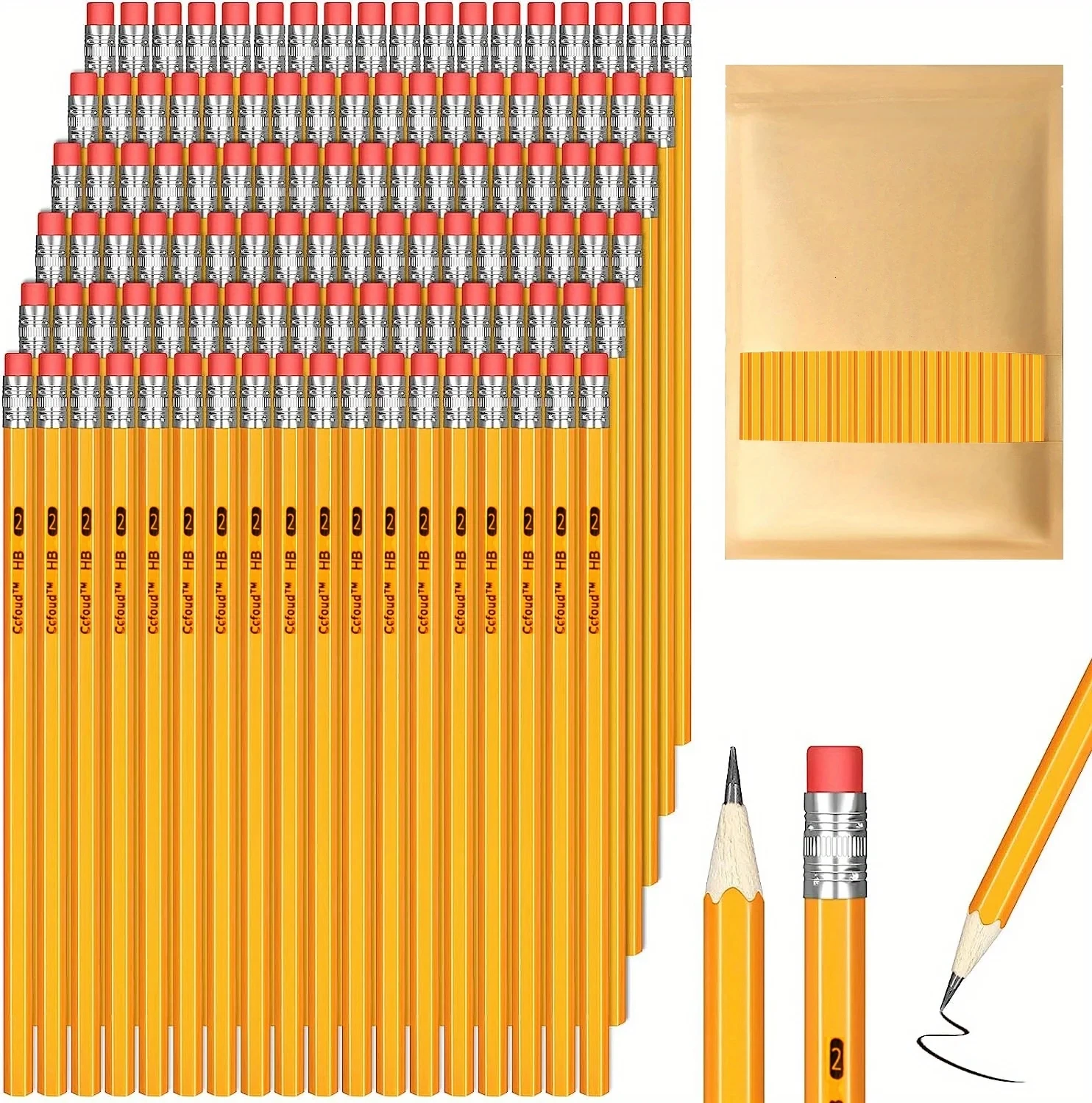 50/100/150pcs Pencils With Eraser Top, 2 HB Pencils Drawing And Sketching, Yellow Wood-Cased Pencils For Office,School Supplies